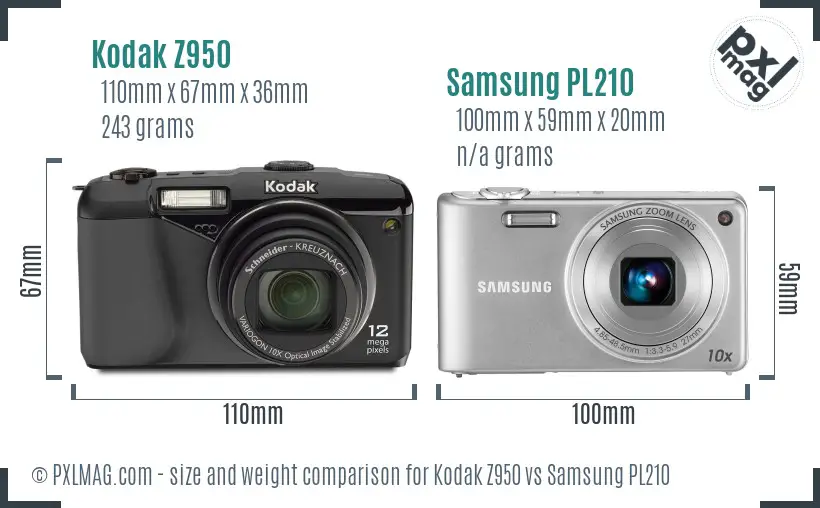 Kodak Z950 vs Samsung PL210 size comparison