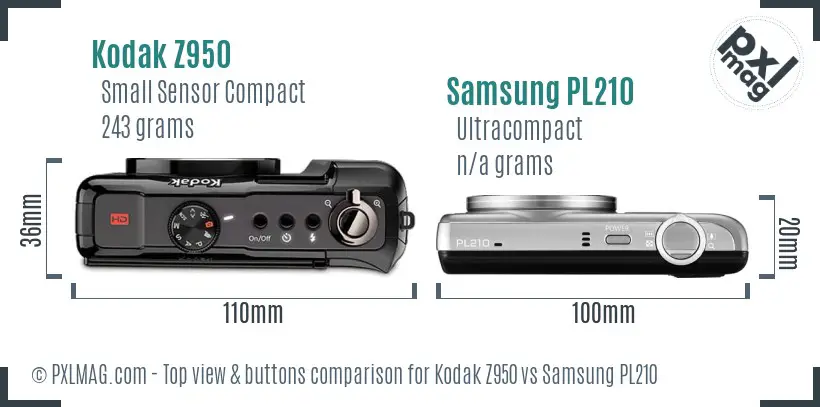 Kodak Z950 vs Samsung PL210 top view buttons comparison