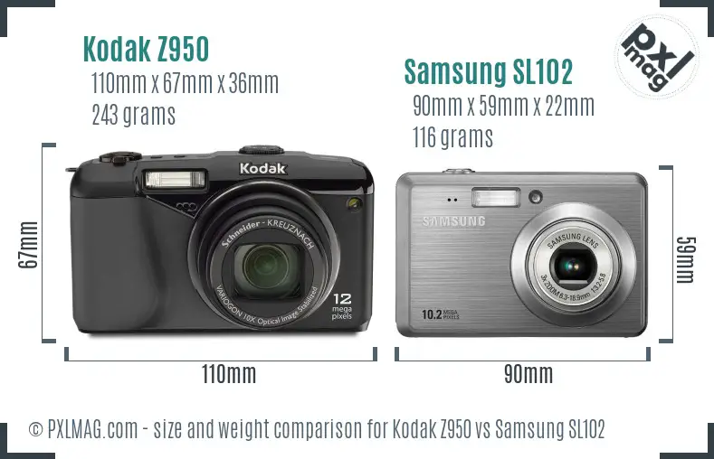 Kodak Z950 vs Samsung SL102 size comparison