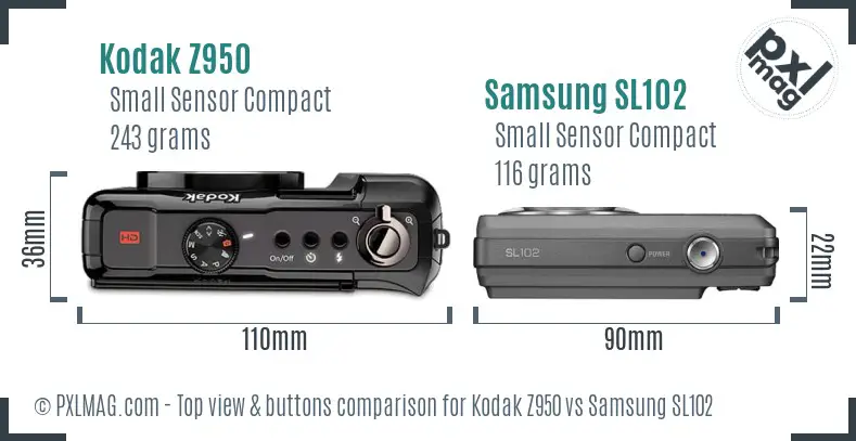 Kodak Z950 vs Samsung SL102 top view buttons comparison