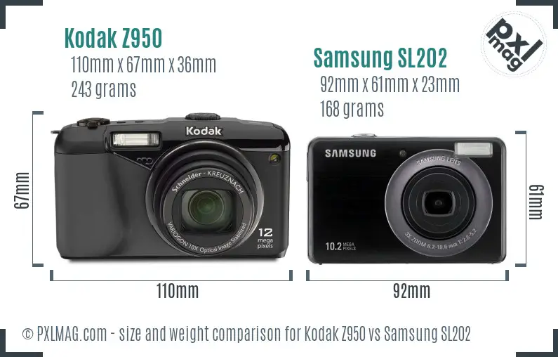 Kodak Z950 vs Samsung SL202 size comparison