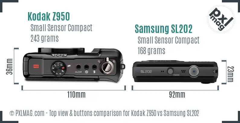 Kodak Z950 vs Samsung SL202 top view buttons comparison