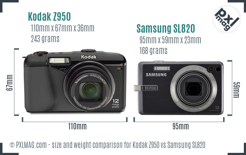 Kodak Z950 vs Samsung SL820 size comparison