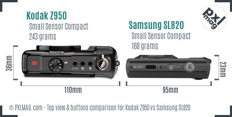 Kodak Z950 vs Samsung SL820 top view buttons comparison