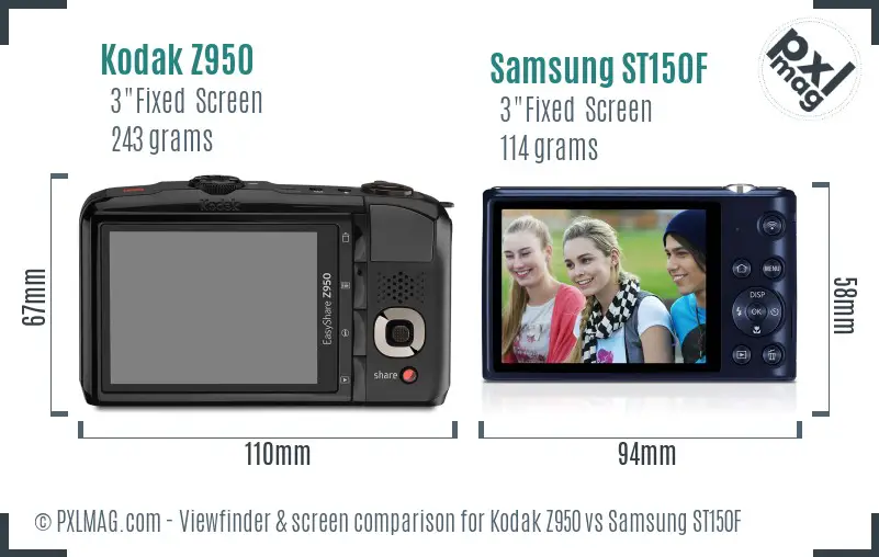 Kodak Z950 vs Samsung ST150F Screen and Viewfinder comparison