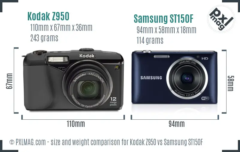 Kodak Z950 vs Samsung ST150F size comparison