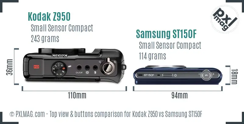 Kodak Z950 vs Samsung ST150F top view buttons comparison