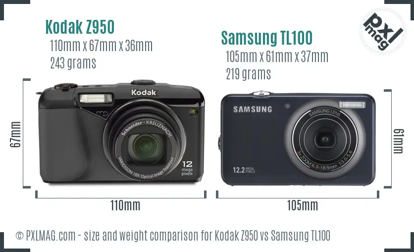 Kodak Z950 vs Samsung TL100 size comparison