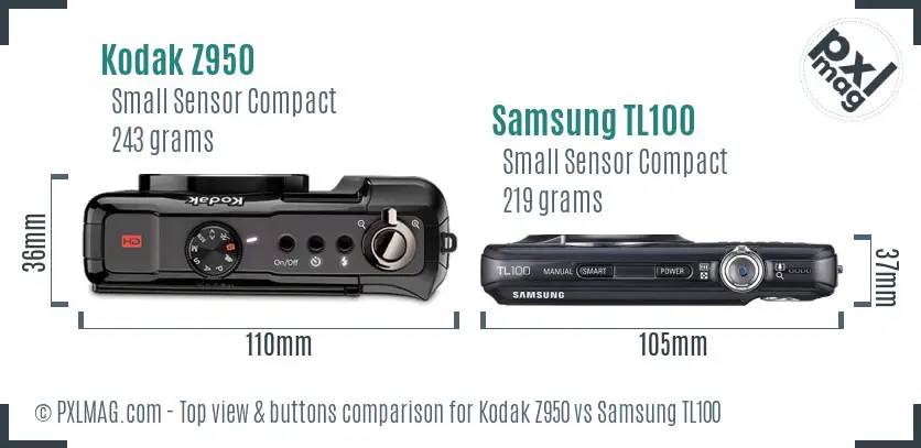 Kodak Z950 vs Samsung TL100 top view buttons comparison