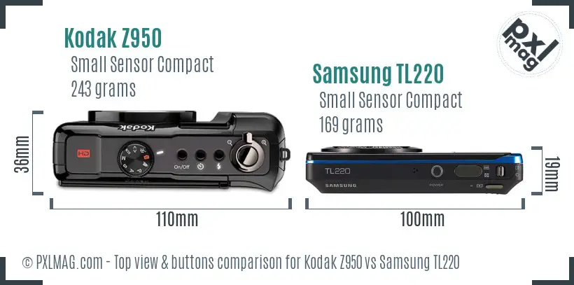 Kodak Z950 vs Samsung TL220 top view buttons comparison