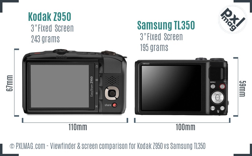 Kodak Z950 vs Samsung TL350 Screen and Viewfinder comparison