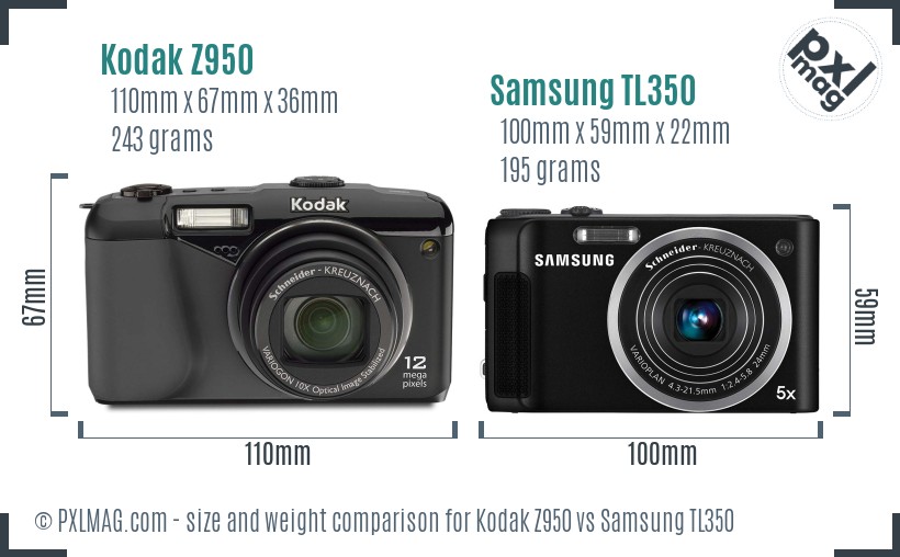 Kodak Z950 vs Samsung TL350 size comparison Kodak Z950 vs Samsung TL350 size comparison