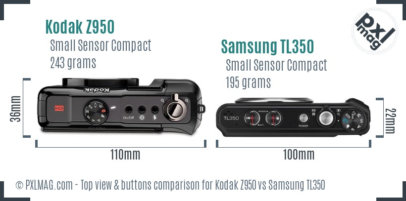 Kodak Z950 vs Samsung TL350 top view buttons comparison