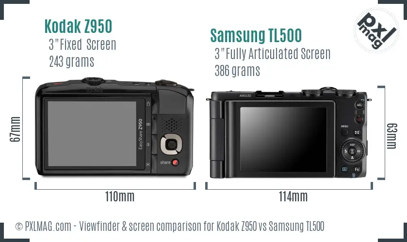 Kodak Z950 vs Samsung TL500 Screen and Viewfinder comparison