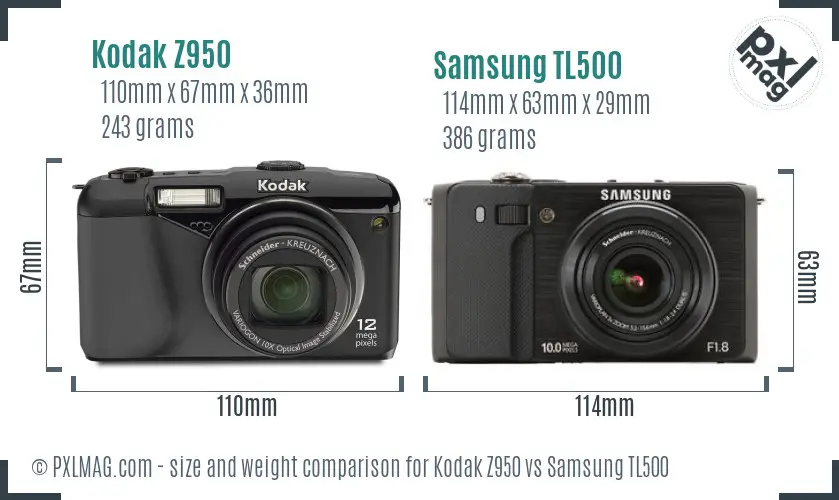 Kodak Z950 vs Samsung TL500 size comparison
