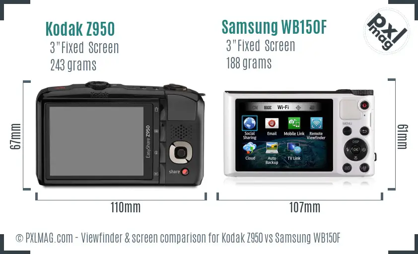 Kodak Z950 vs Samsung WB150F Screen and Viewfinder comparison