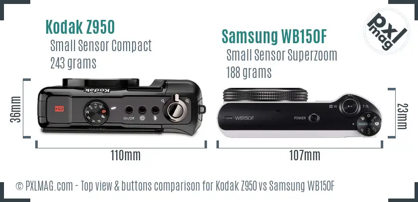Kodak Z950 vs Samsung WB150F top view buttons comparison