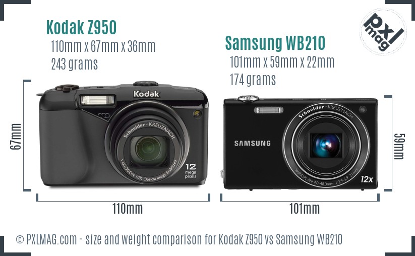 Kodak Z950 vs Samsung WB210 size comparison Kodak Z950 vs Samsung WB210 size comparison
