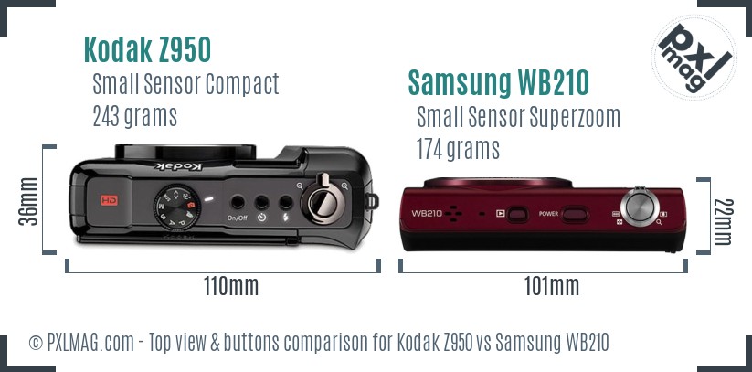 Kodak Z950 vs Samsung WB210 top view buttons comparison