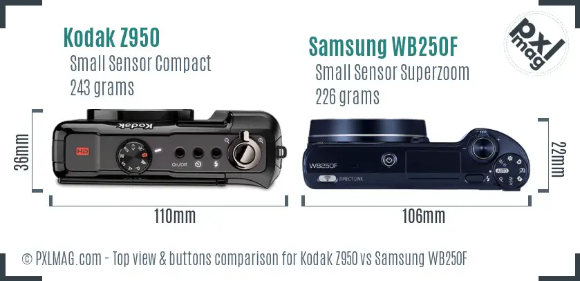 Kodak Z950 vs Samsung WB250F top view buttons comparison