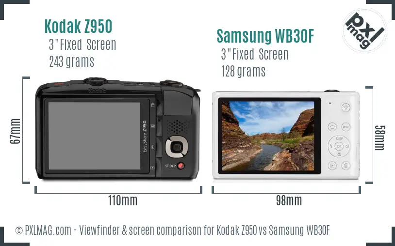 Kodak Z950 vs Samsung WB30F Screen and Viewfinder comparison Kodak Z950 vs Samsung WB30F Screen and Viewfinder comparison