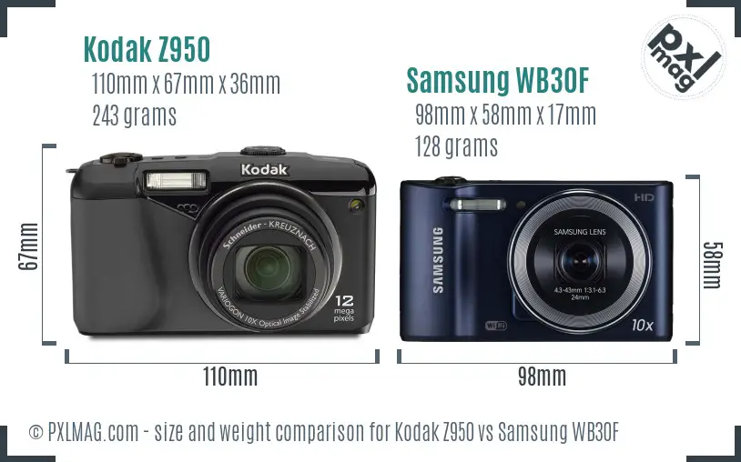 Kodak Z950 vs Samsung WB30F size comparison Kodak Z950 vs Samsung WB30F size comparison