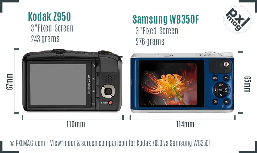 Kodak Z950 vs Samsung WB350F Screen and Viewfinder comparison