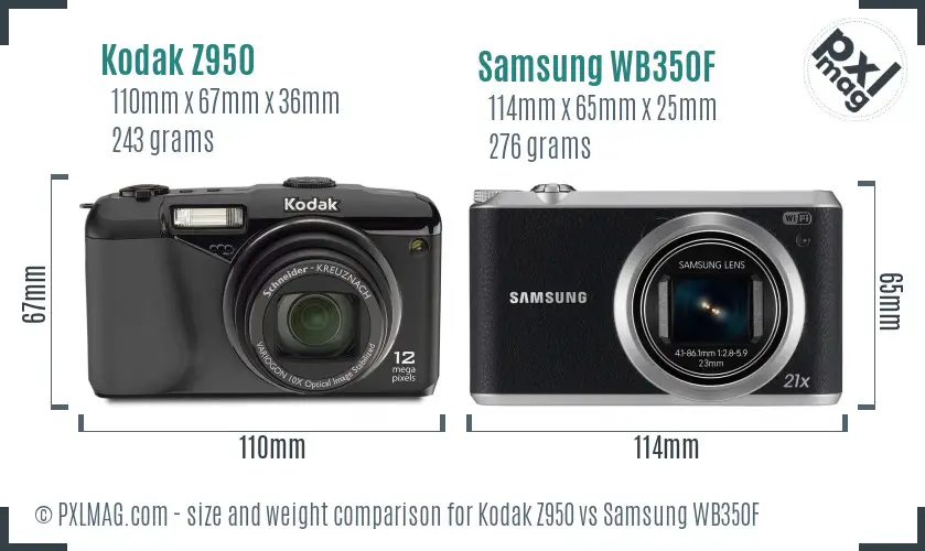 Kodak Z950 vs Samsung WB350F size comparison