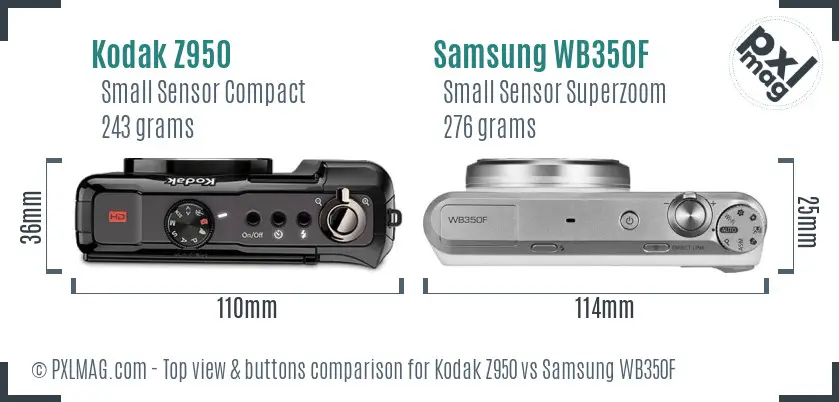 Kodak Z950 vs Samsung WB350F top view buttons comparison