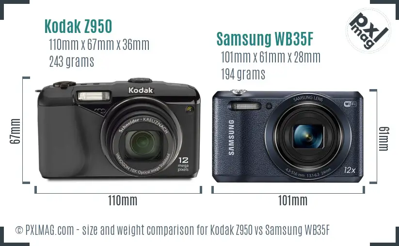 Kodak Z950 vs Samsung WB35F size comparison