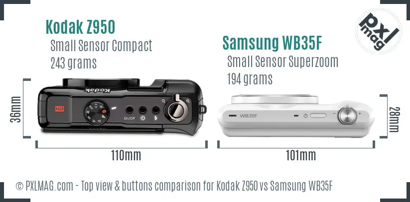 Kodak Z950 vs Samsung WB35F top view buttons comparison