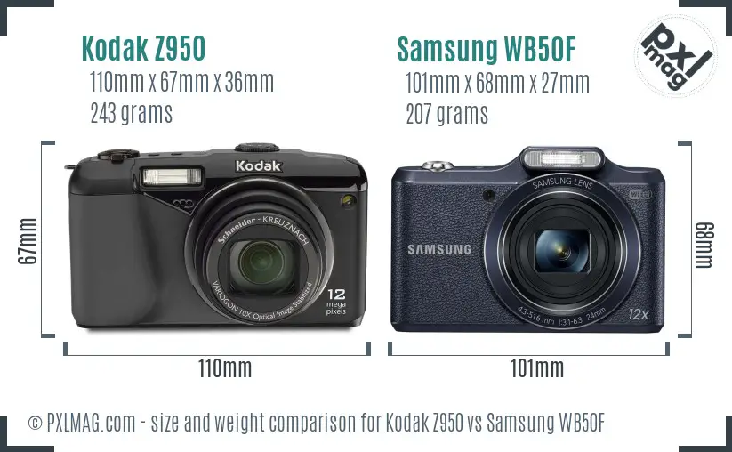 Kodak Z950 vs Samsung WB50F size comparison Kodak Z950 vs Samsung WB50F size comparison