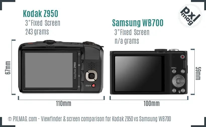 Kodak Z950 vs Samsung WB700 Screen and Viewfinder comparison