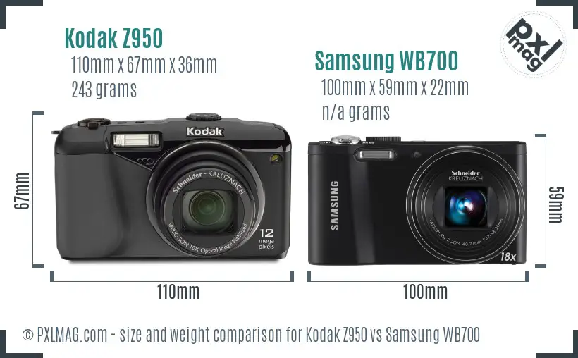 Kodak Z950 vs Samsung WB700 size comparison