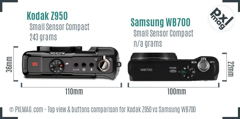 Kodak Z950 vs Samsung WB700 top view buttons comparison