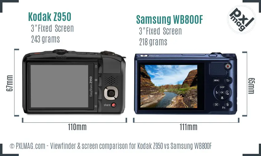 Kodak Z950 vs Samsung WB800F Screen and Viewfinder comparison