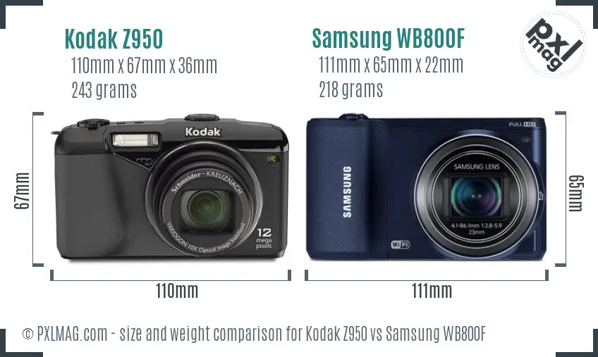 Kodak Z950 vs Samsung WB800F size comparison
