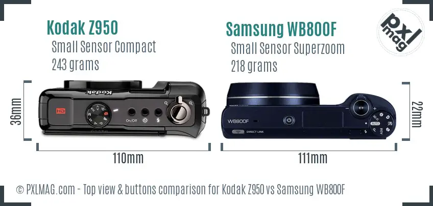 Kodak Z950 vs Samsung WB800F top view buttons comparison