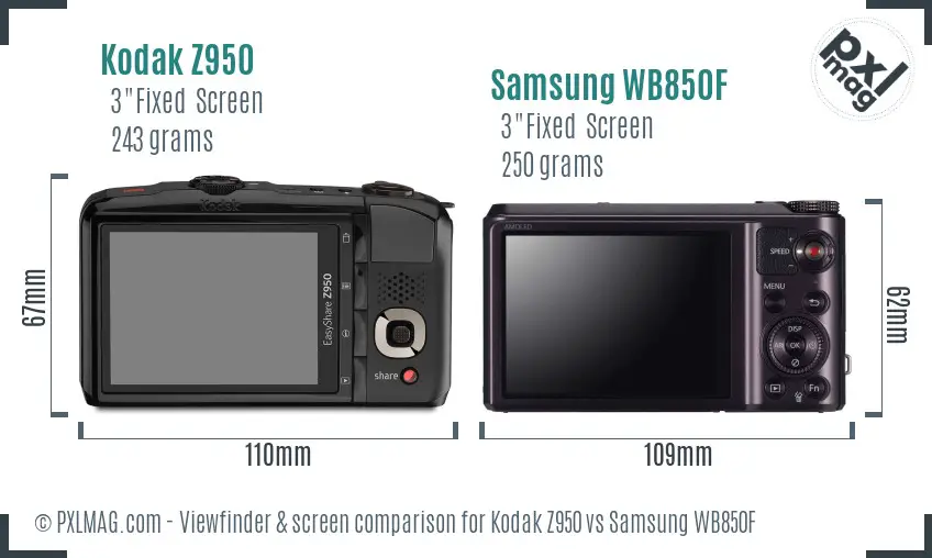 Kodak Z950 vs Samsung WB850F Screen and Viewfinder comparison