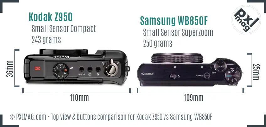 Kodak Z950 vs Samsung WB850F top view buttons comparison