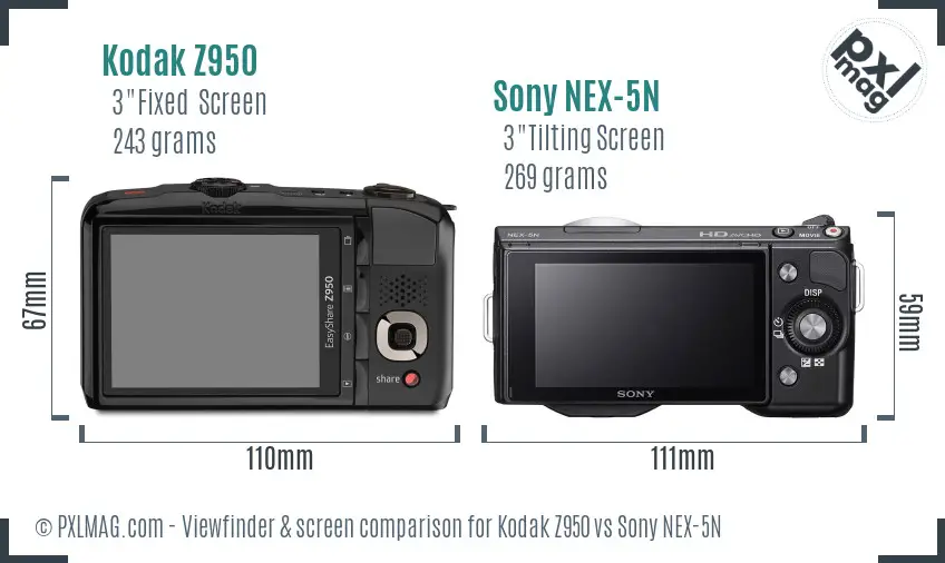 Kodak Z950 vs Sony NEX-5N Screen and Viewfinder comparison