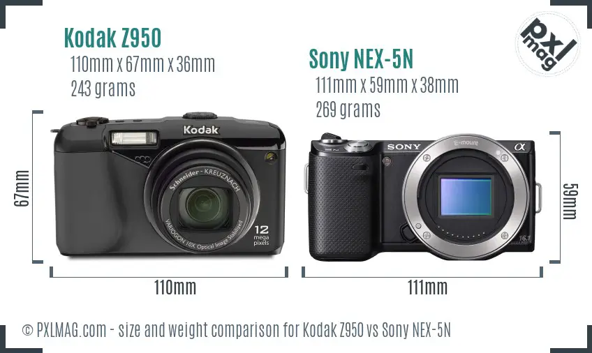 Kodak Z950 vs Sony NEX-5N size comparison