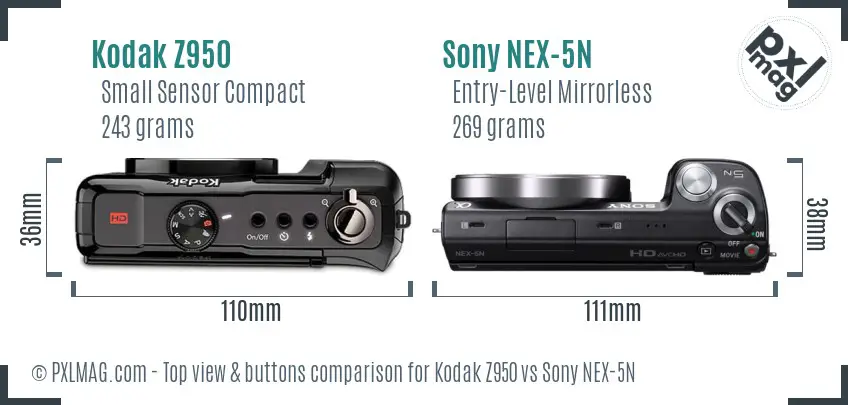 Kodak Z950 vs Sony NEX-5N top view buttons comparison