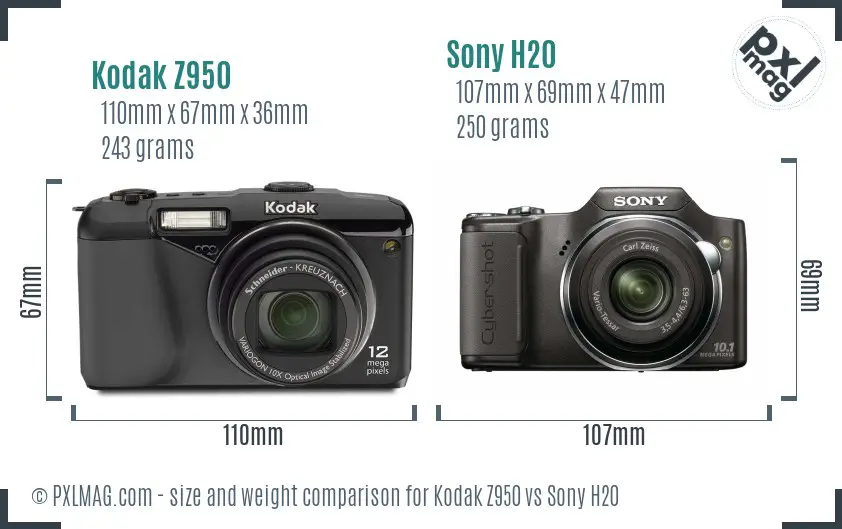 Kodak Z950 vs Sony H20 size comparison