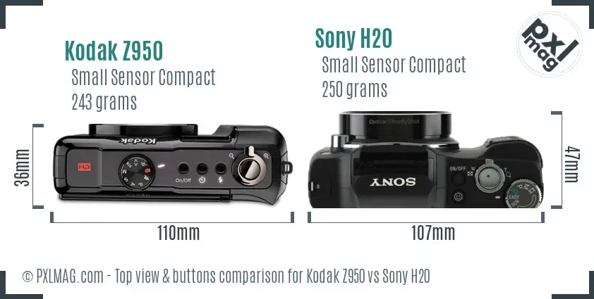 Kodak Z950 vs Sony H20 top view buttons comparison