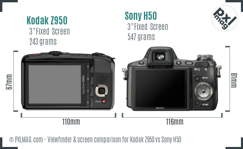 Kodak Z950 vs Sony H50 Screen and Viewfinder comparison