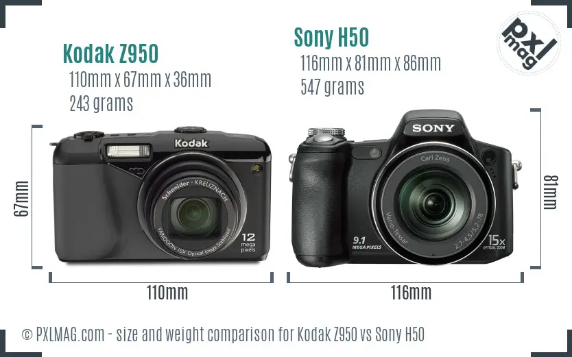 Kodak Z950 vs Sony H50 size comparison
