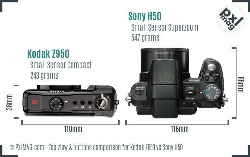 Kodak Z950 vs Sony H50 top view buttons comparison