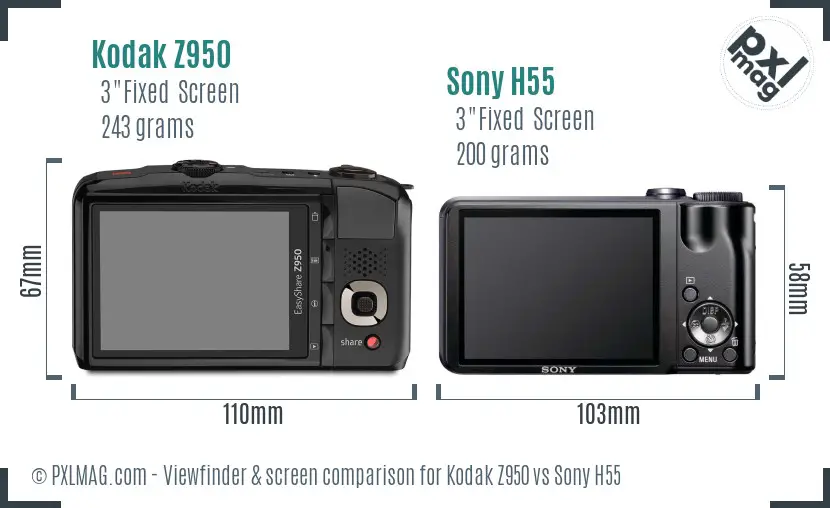Kodak Z950 vs Sony H55 Screen and Viewfinder comparison