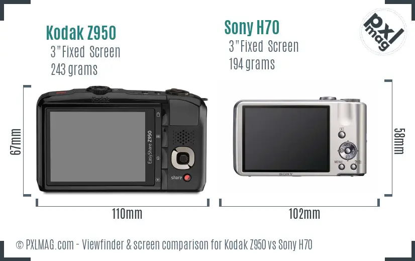 Kodak Z950 vs Sony H70 Screen and Viewfinder comparison